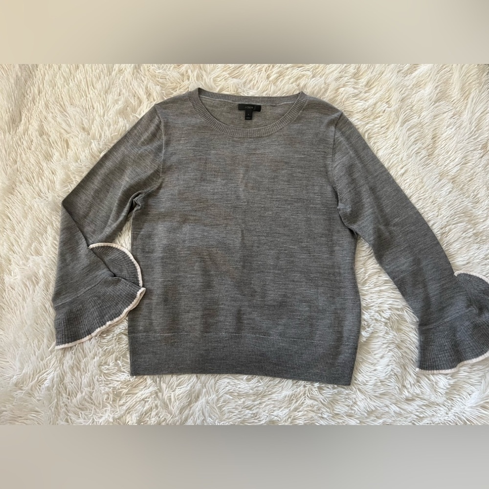 J. Crew 100% Merino Wool Crewnecklace w/ ruffle sleeve - Size L